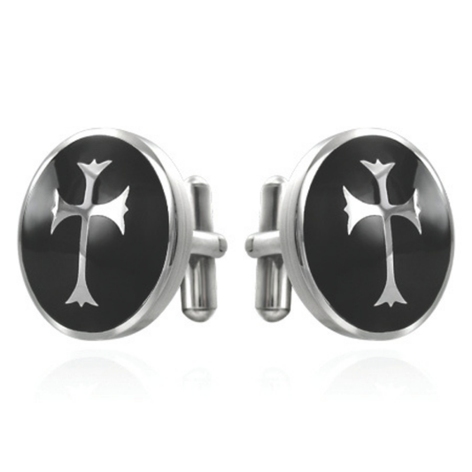 Black & Silver Inlaid Cross Cufflinks