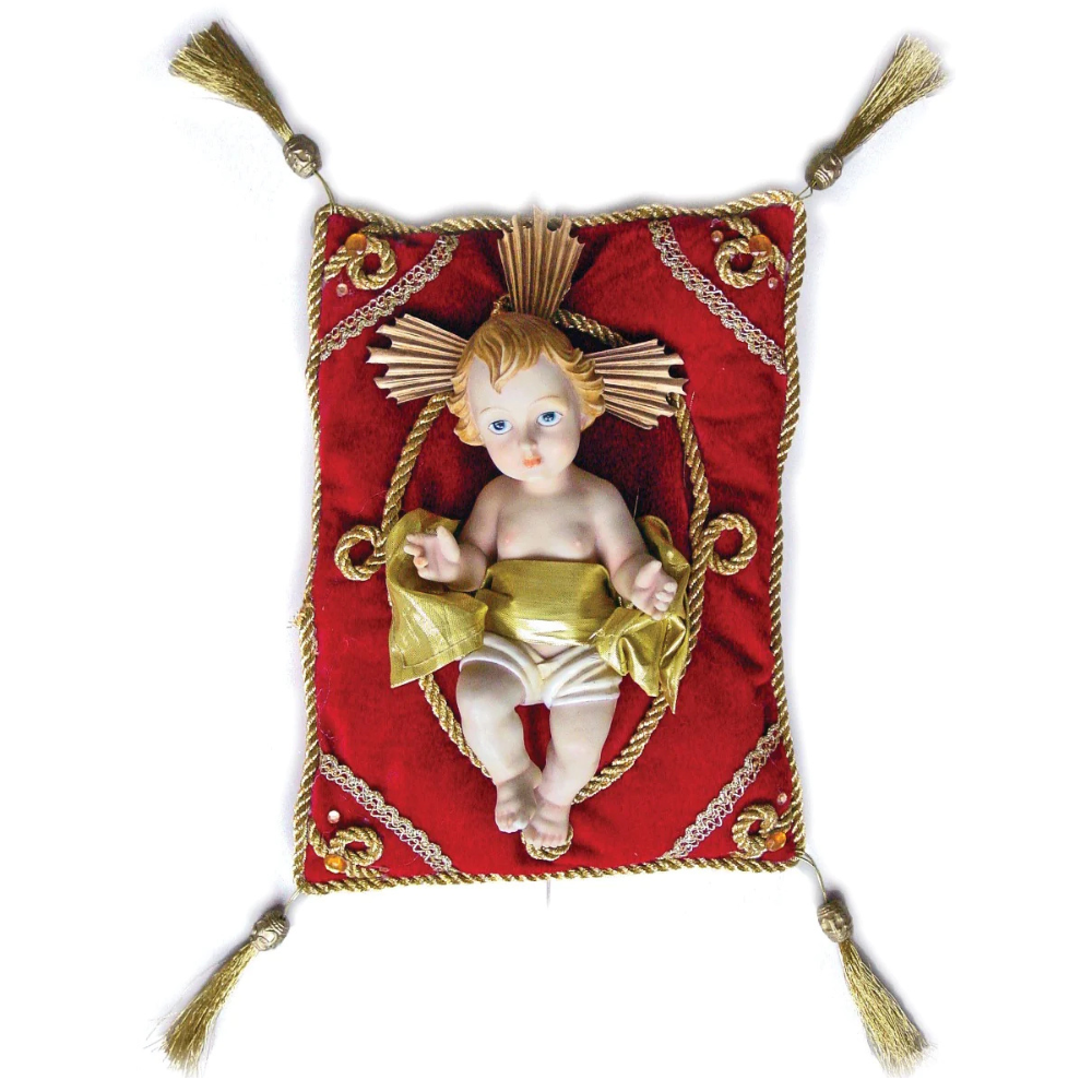 12" Baby Jesus with White Velvet Pillow