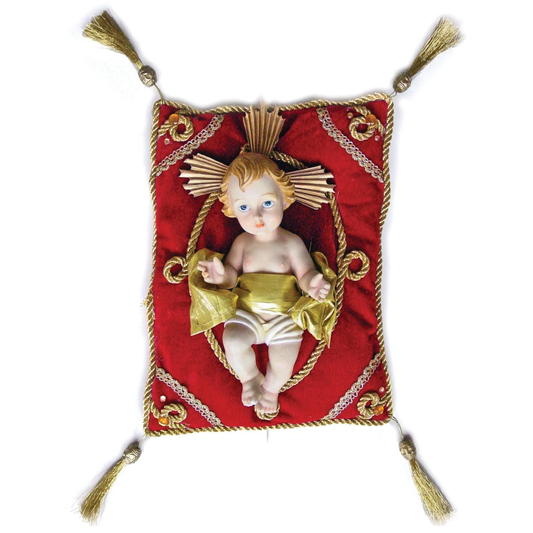 12" Baby Jesus with White Velvet Pillow