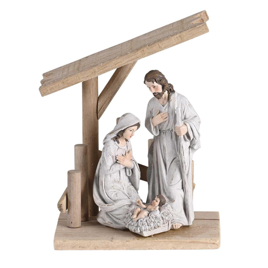Holy Family in Wooden Creche