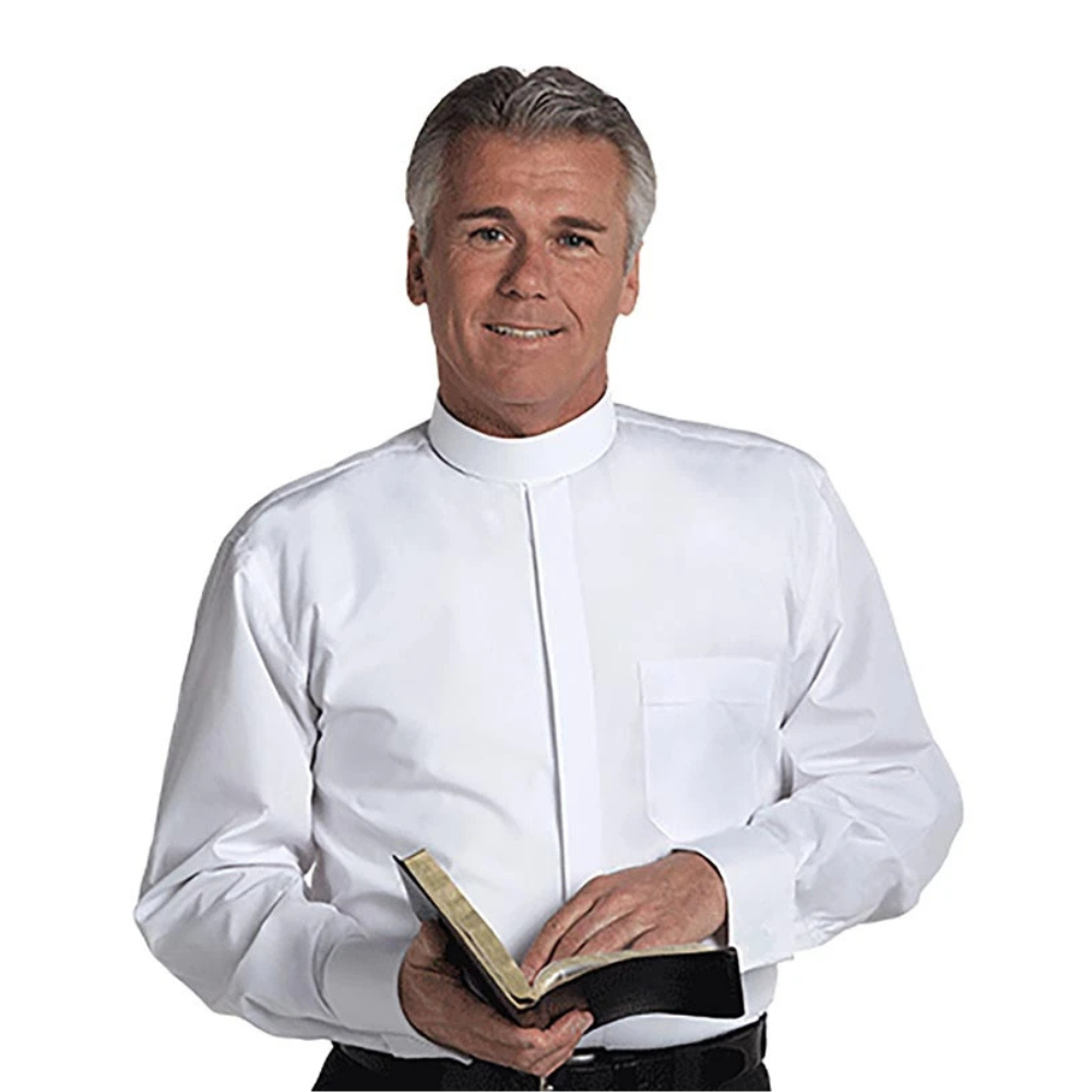 French Cuff Banded Collar Shirt - White