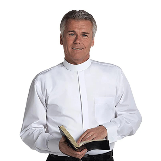 French Cuff Banded Collar Shirt - White