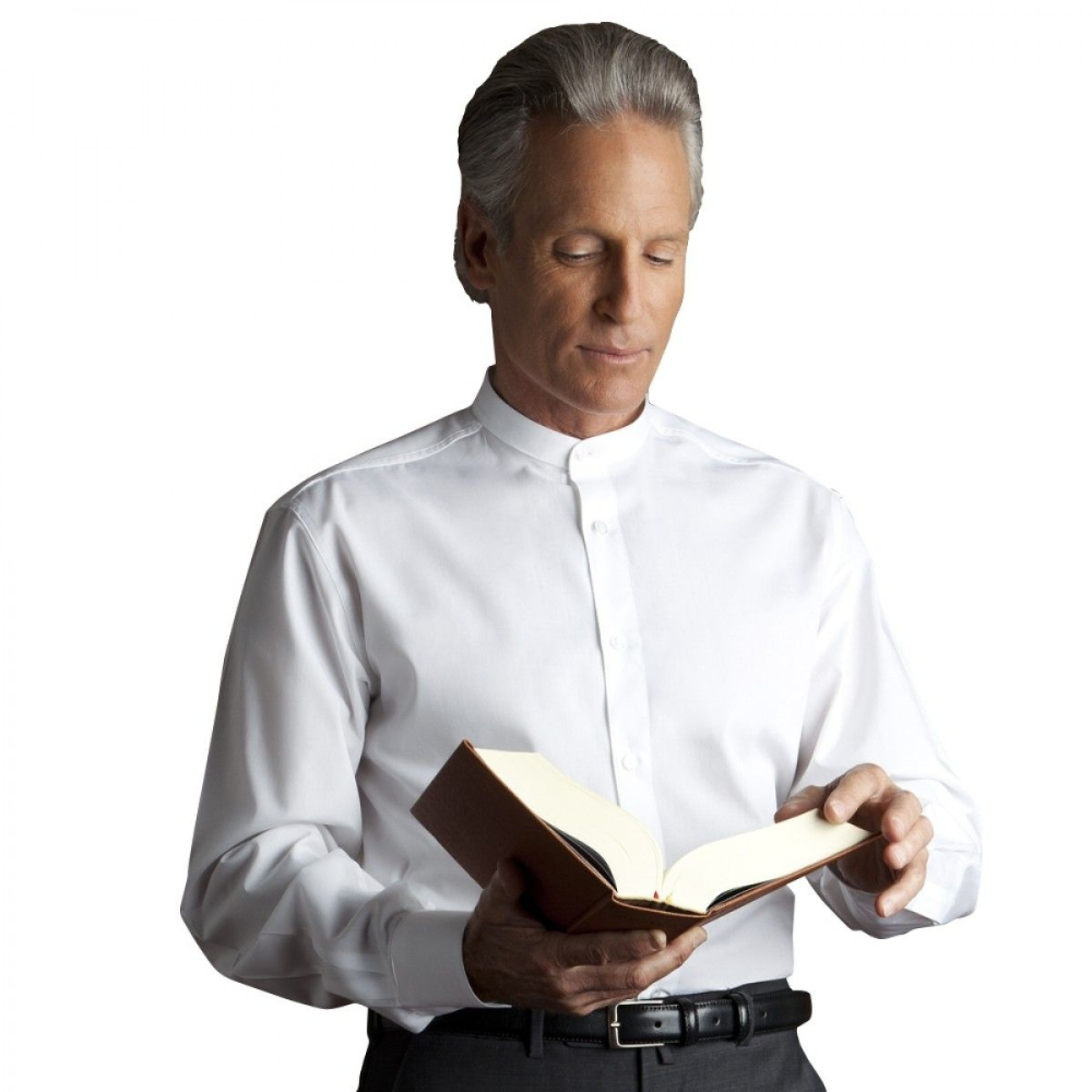 White Poly/Cotton Clerical Dress Shirt - Button Cuff