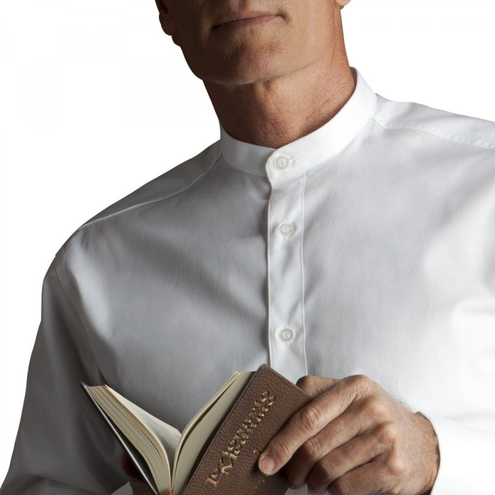 White Poly/Cotton Clerical Dress Shirt - Button Cuff