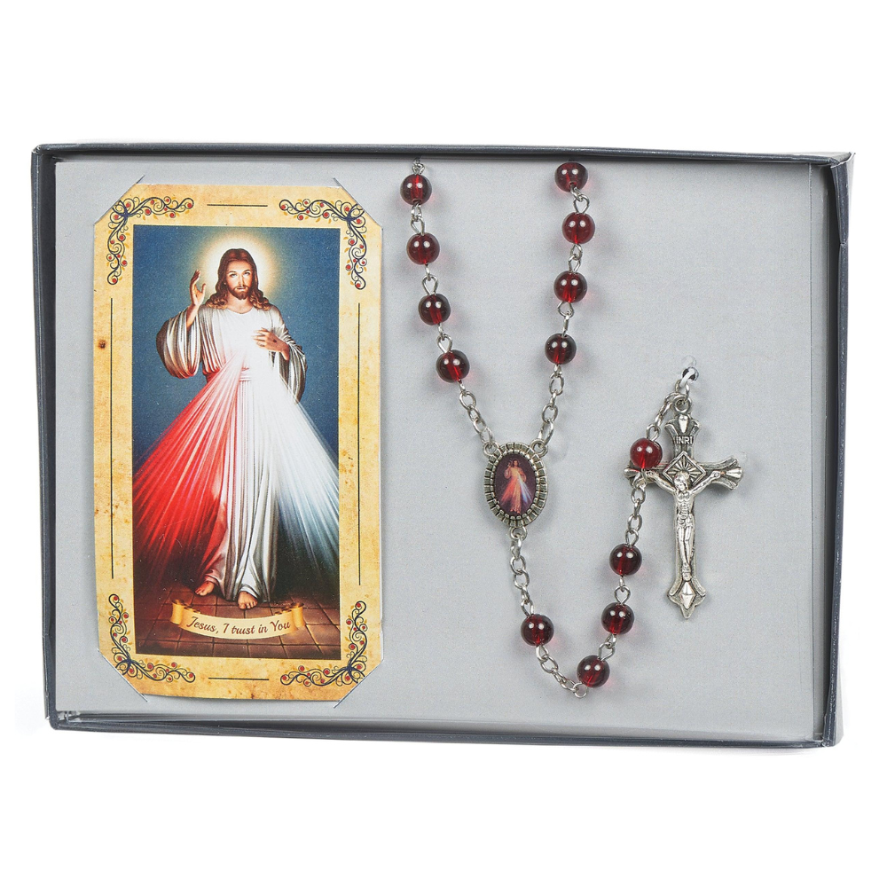 Divine Mercy Rosary & Prayer Card - Read Beads