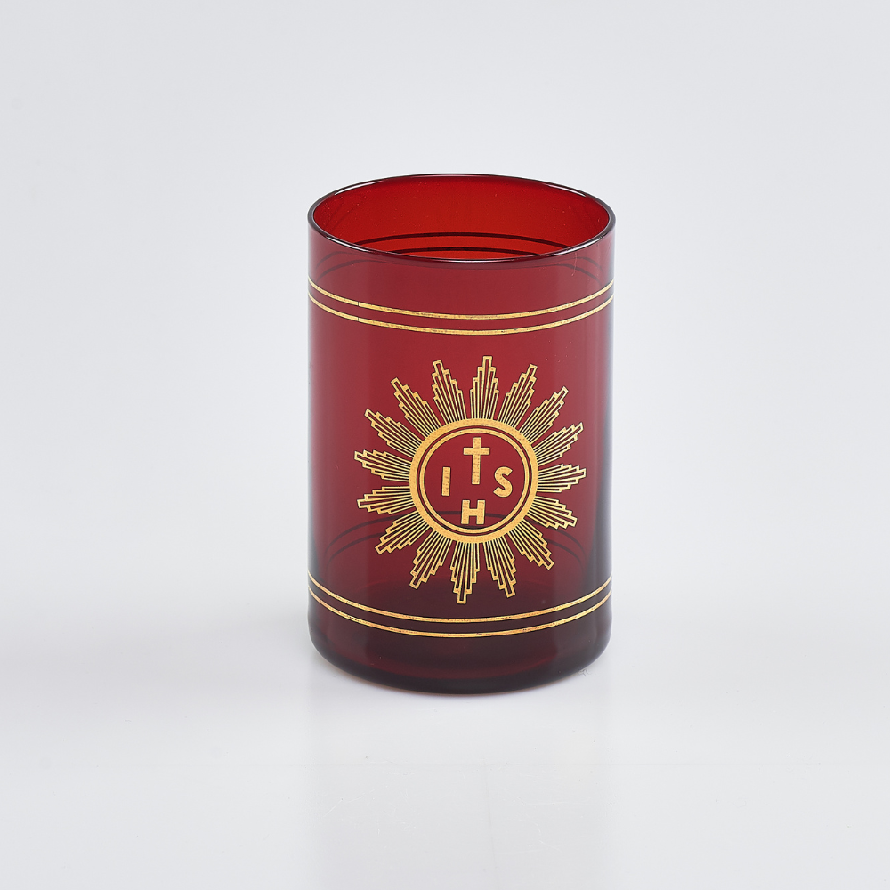 Small Red Sanctuary Glass with Gold IHS Emblem