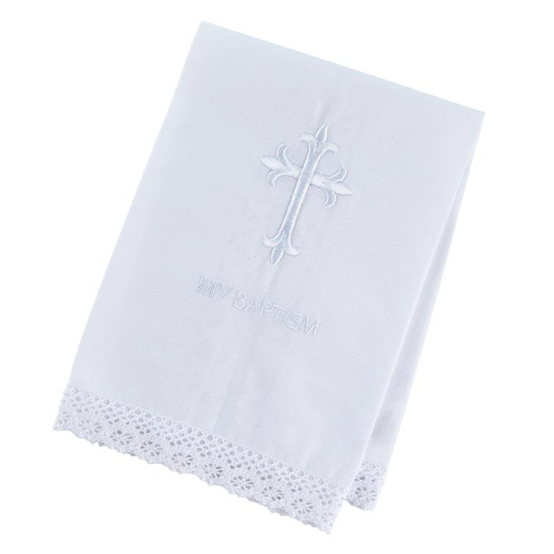 Baptismal Towel with Cross Lace Trim