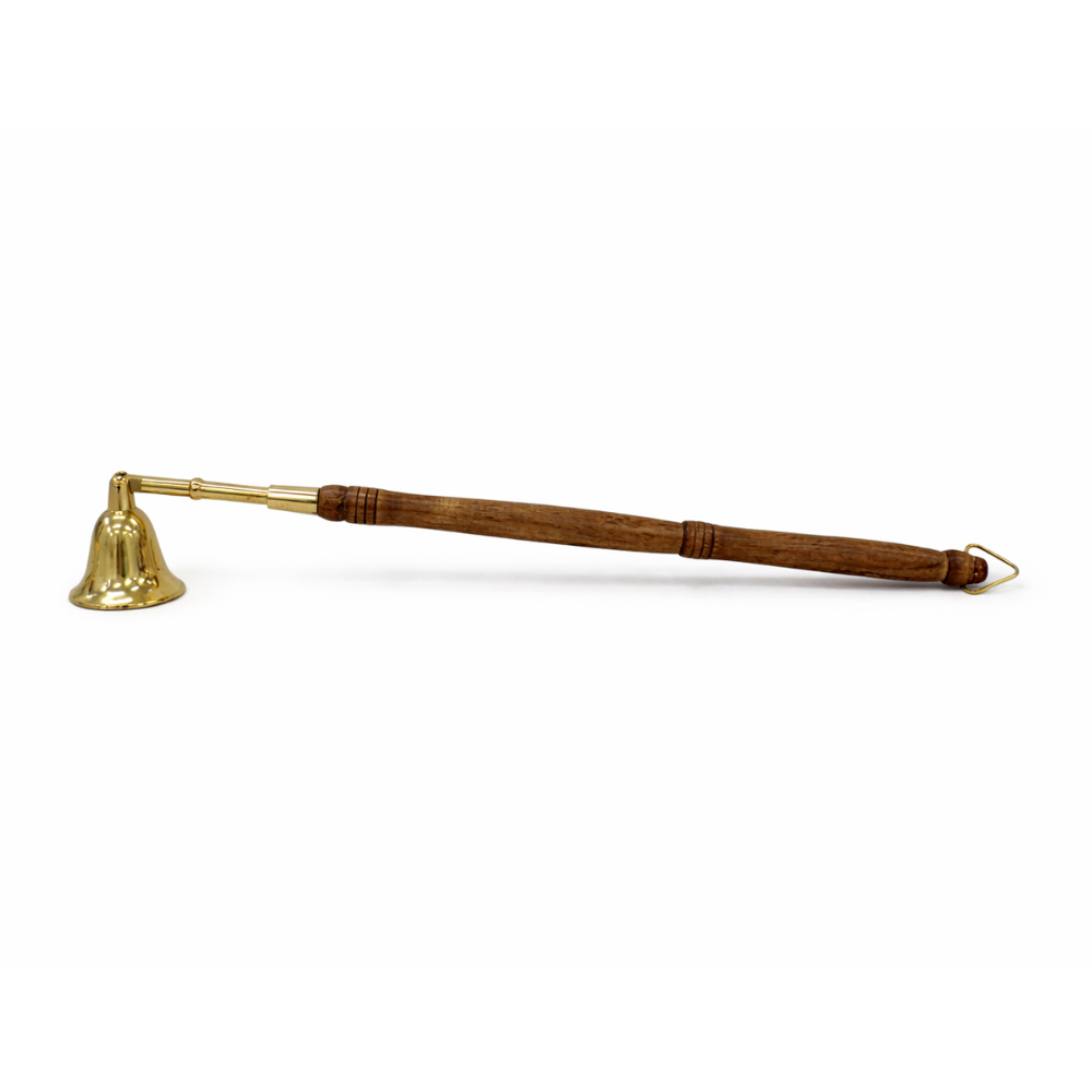 Wooden Handle Candle Snuffer with Brass Bell – 14.5"