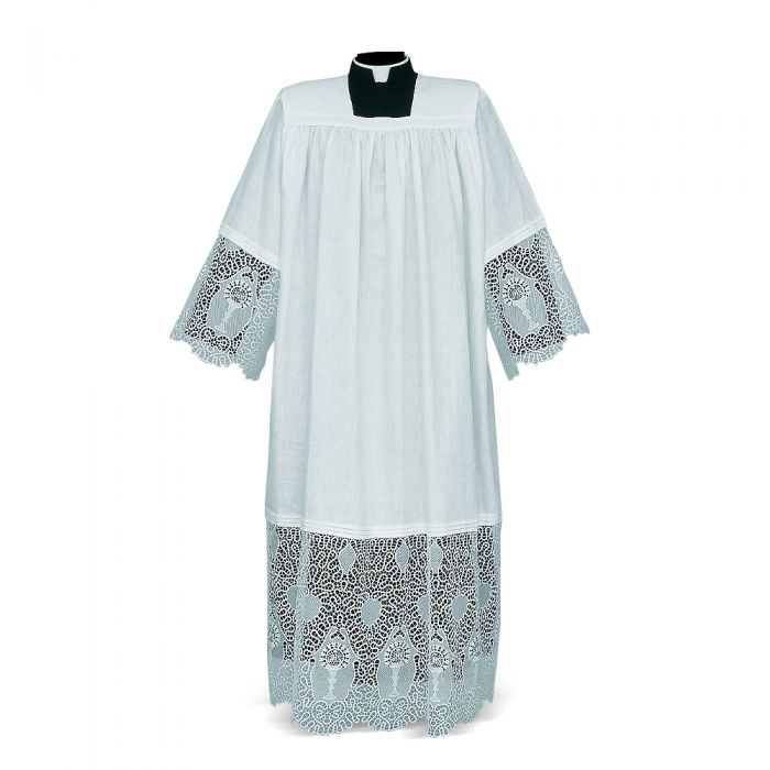 Macramé Alb with IHS Ornate Floral Lace