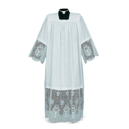 Macramé Alb with IHS Ornate Floral Lace