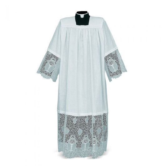 Macramé Alb with IHS Ornate Floral Lace