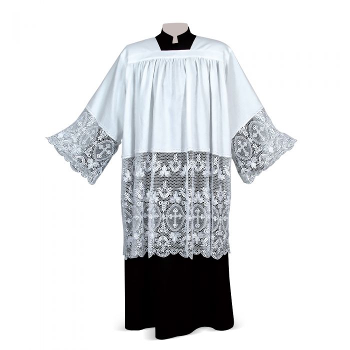 Classic Linen Cotta with Ornate Macramé Cross Lace