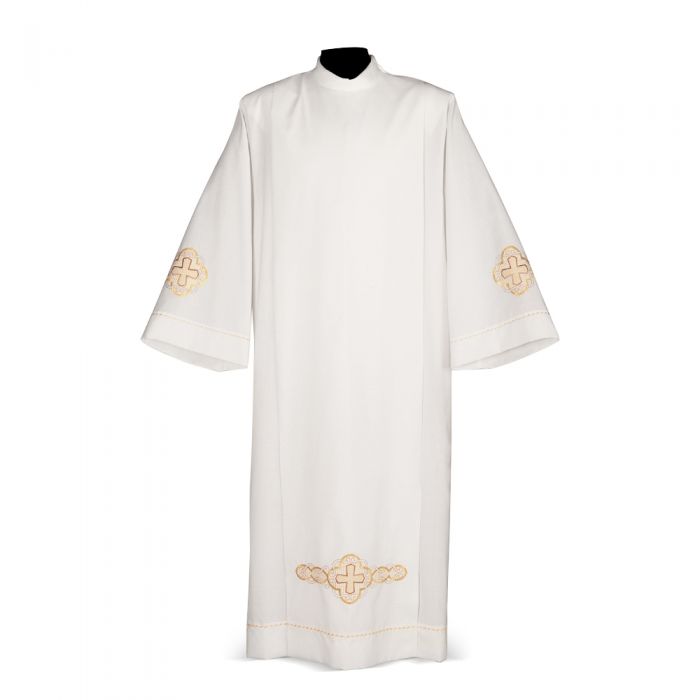Intreccio Ivory Alb with Embroidered Cross Motif Design