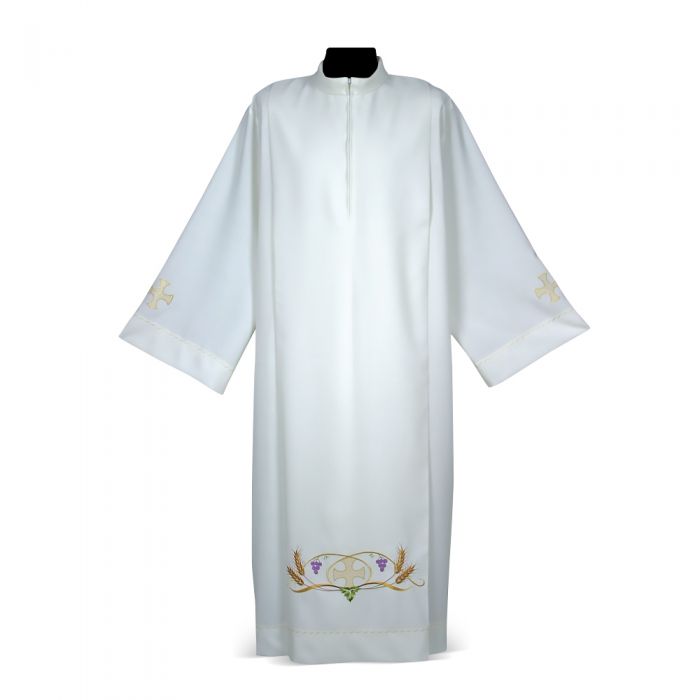 Embroidered Alb with Wheat & Grape Eucharistic Motif