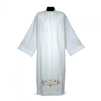 Embroidered Alb with Wheat & Grape Eucharistic Motif