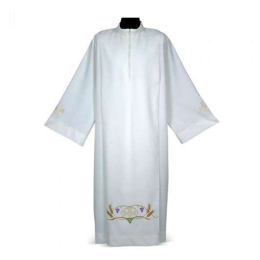 Embroidered Alb with Wheat & Grape Eucharistic Motif