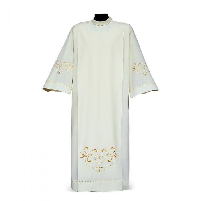 IHS Ivory Alb with Embroidered Eucharistic Monogram