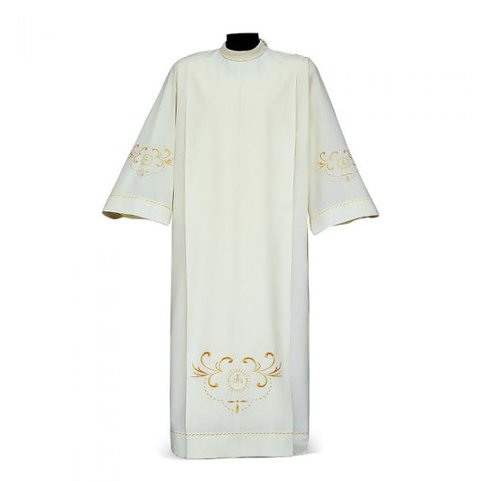IHS Ivory Alb with Embroidered Eucharistic Monogram