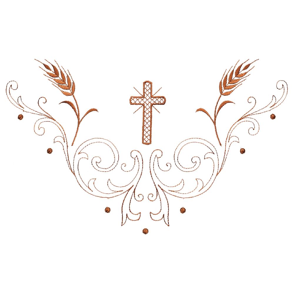 Croce Rete White Cotta with Cross and Wheat Embroidery