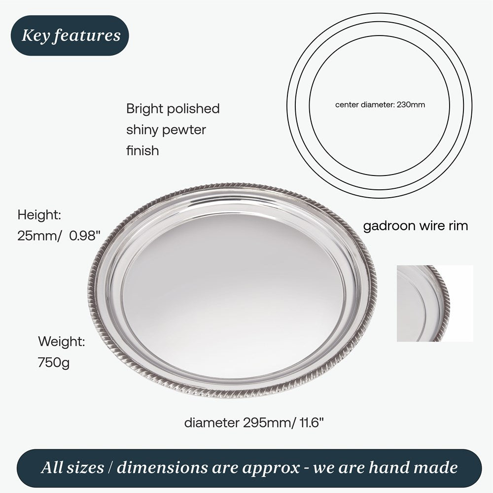 Large Gadroon Rim Pewter Tray