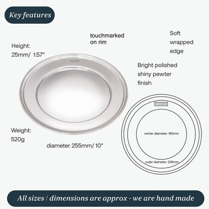 Large Polished Finish Pewter Plate