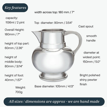 Two Pint Pewter Water Jug