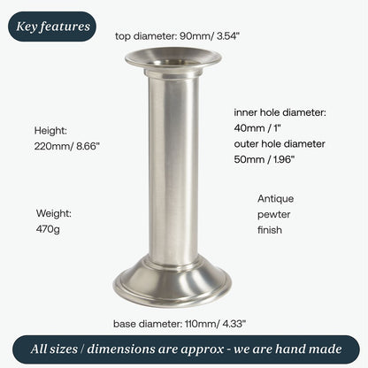 Large Pillar Antique Finish Pewter Candle Holder