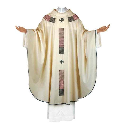 Pure Wool Gothic Style Embroidered Chasuble - Available 4 Liturgical Colours
