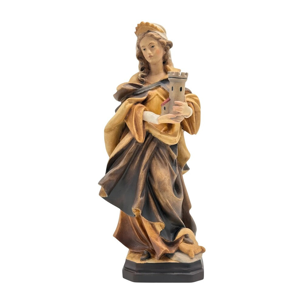 Santa Barbara with Tower: Handcrafted Wood Carving from Val Gardena