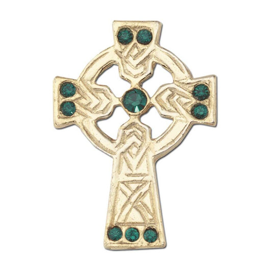 Celtic Cross with Green Stone Detail Lapel Pin