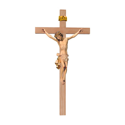 Crucifix Val Gardena Wooden Sculpture – Hand-Painted Christ