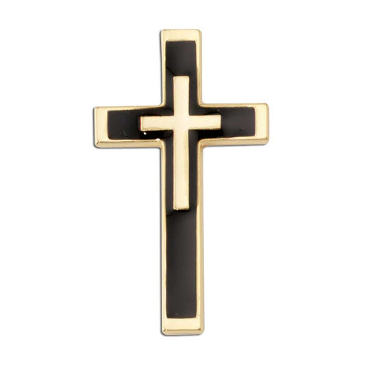 Three Layered Black & Gold Cross Lapel Pin
