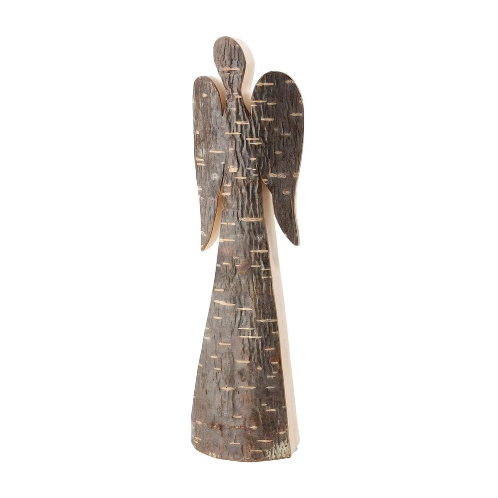 Minimalist Angel with Natural Bark, Val Gardena Pine Wood Sculpture