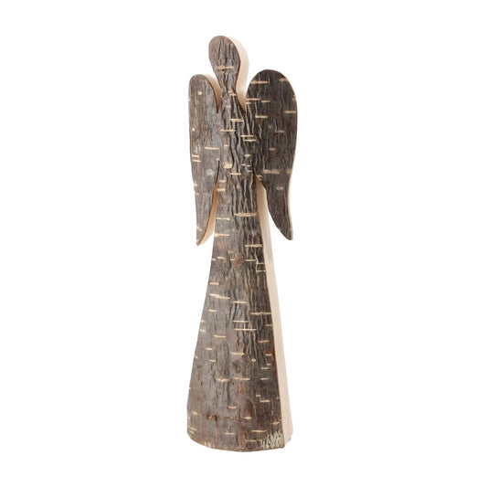 Minimalist Angel with Natural Bark, Val Gardena Pine Wood Sculpture