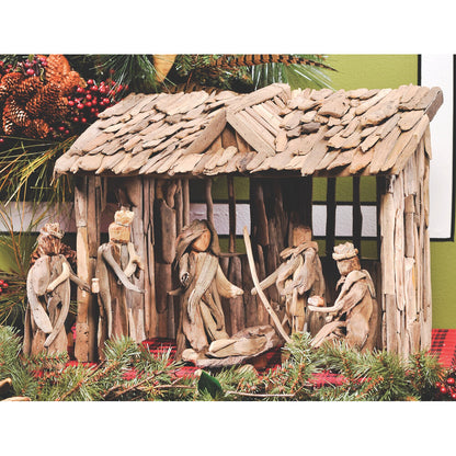 8" Scale Natural Driftwood 6 Piece Nativity Set with Stable
