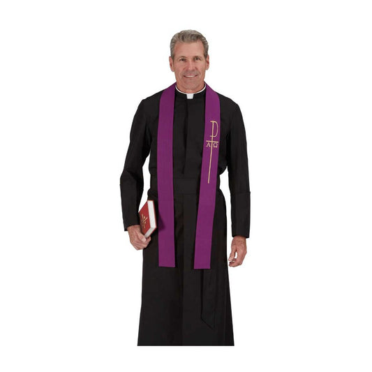 Purple Reversible Reconciliation Stole With Chi Rho Cross & Alpha & Omega Design
