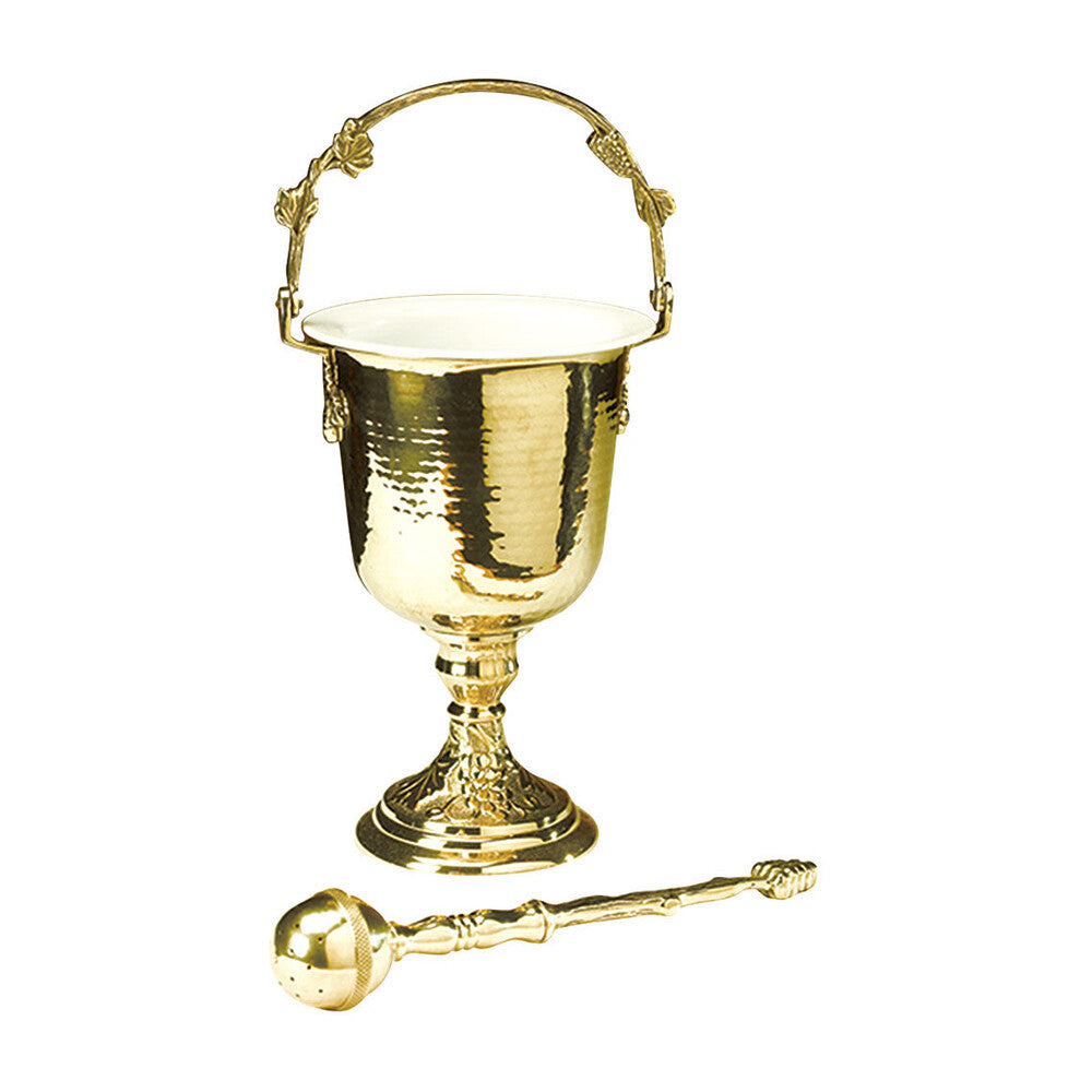 14" High Hammered Holy Water Pot with Sprinkler