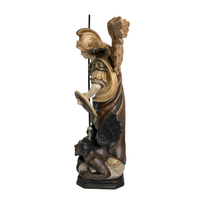 Archangel Michael Defeating Satan Statue - Val Gardena Wood Sculpture