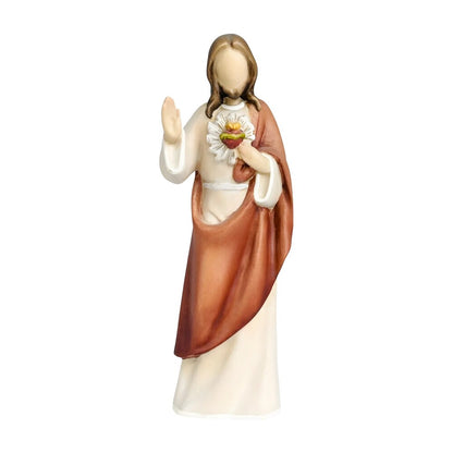 Modern Wooden Sacred Heart of Jesus Sculpture from Val Gardena