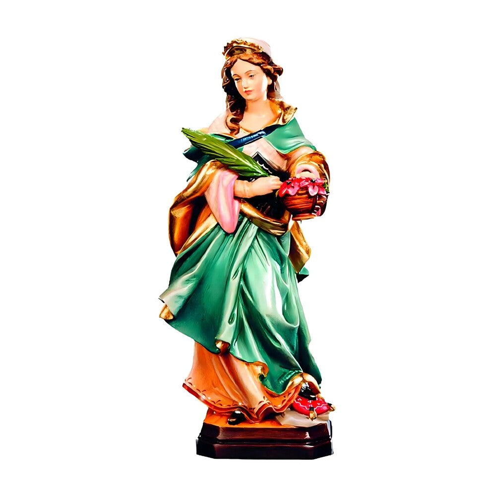 Saint Dorothy, Hand-Painted Wooden Statue, Val Gardena Craftsmanship