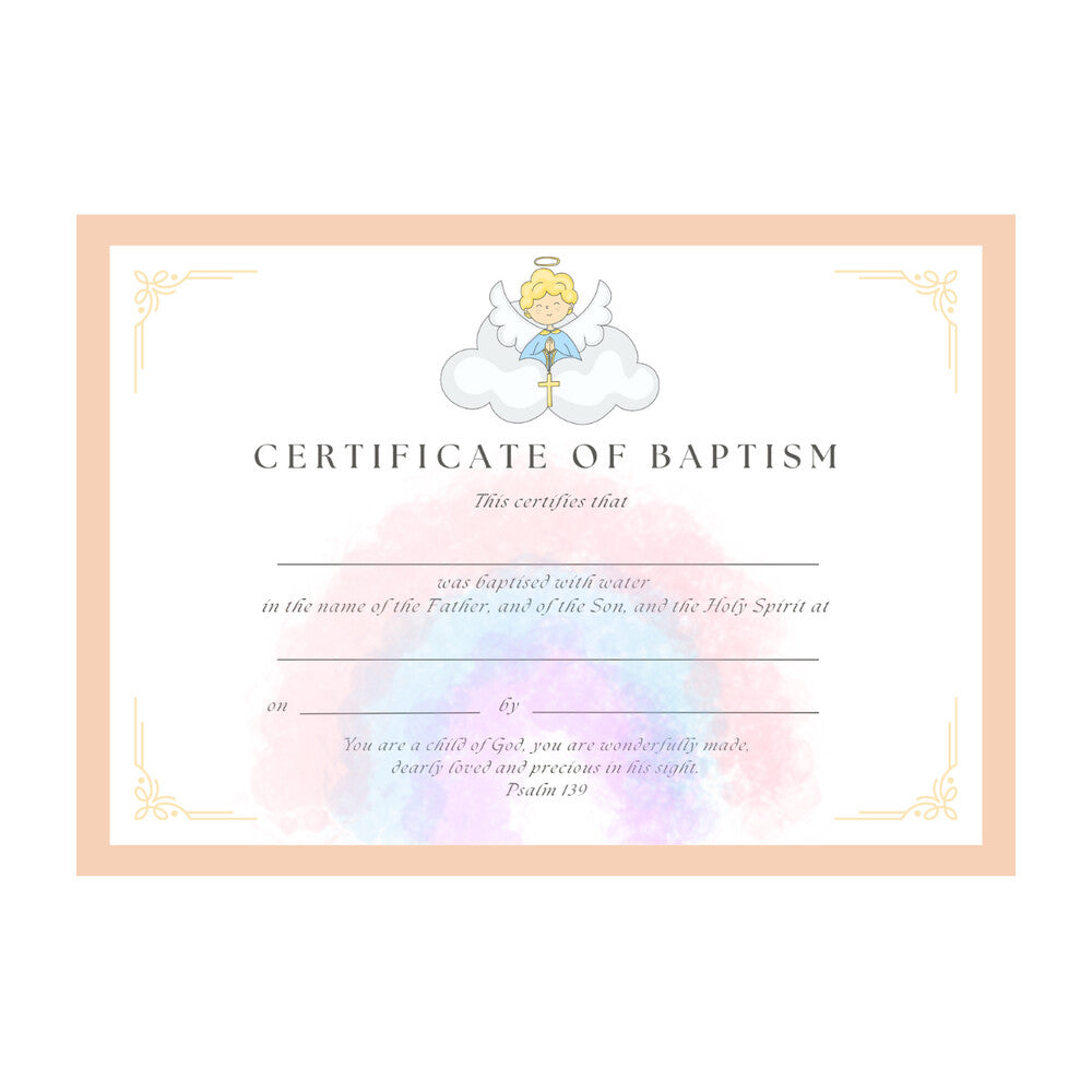 Baptismal Certificate with Angel & Rainbow Design
