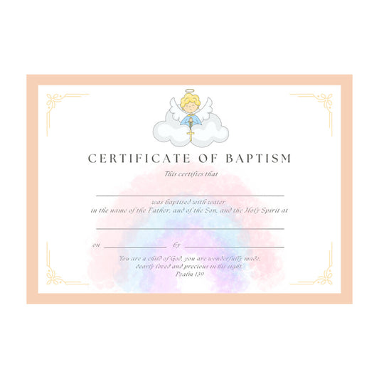 Baptismal Certificate with Angel & Rainbow Design