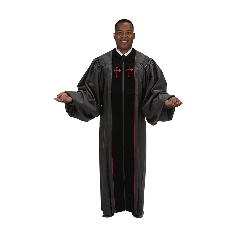 Barrister Collection Embroidered Cross Black Pulpit Robe