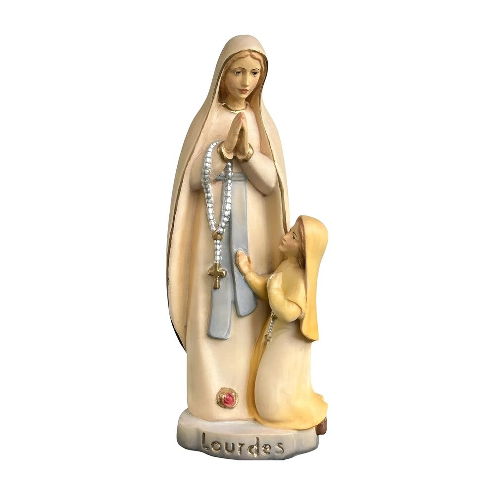 Statue of Our Lady of Lourdes with Saint Bernadette in Wood, Val Gardena