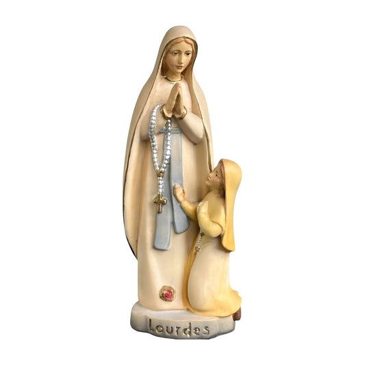 Statue of Our Lady of Lourdes with Saint Bernadette in Wood, Val Gardena