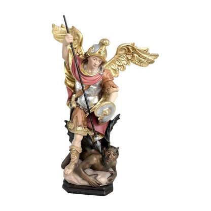 Archangel Michael Defeating Satan Statue - Val Gardena Wood Sculpture