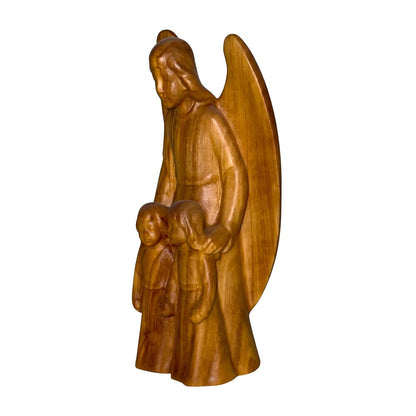 Guardian Angel with Children: Maple Wood Sculpture from Val Gardena