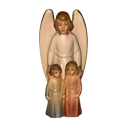 Guardian Angel with Children: Maple Wood Sculpture from Val Gardena