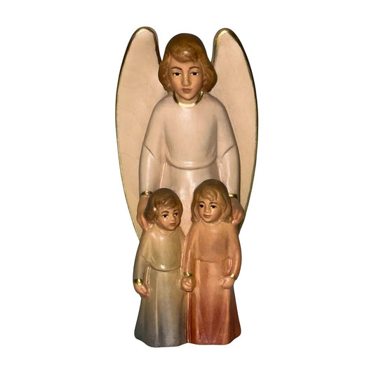 Guardian Angel with Children: Maple Wood Sculpture from Val Gardena