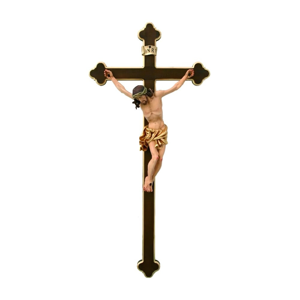 Corpus Christi" Baroque Crucifix Carved in Wood and Oil Painted